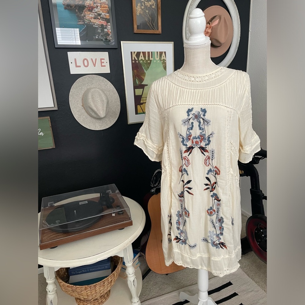 Free People Ivory Embroidered Mini Dress